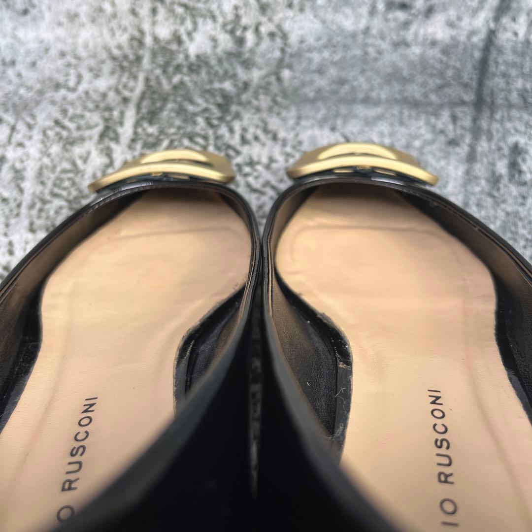 美品 ファビオルスコーニ フラットパンプス バックル エナメル ブラック