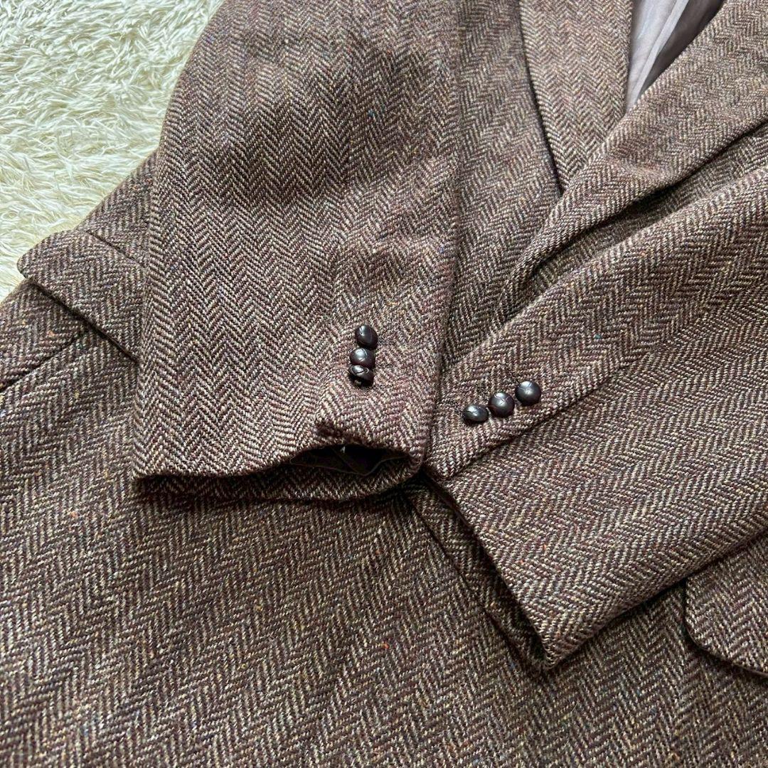 【美品】パパス　ハリスツイード　ヘリンボーン　テーラードジャケット　ブラウン　L