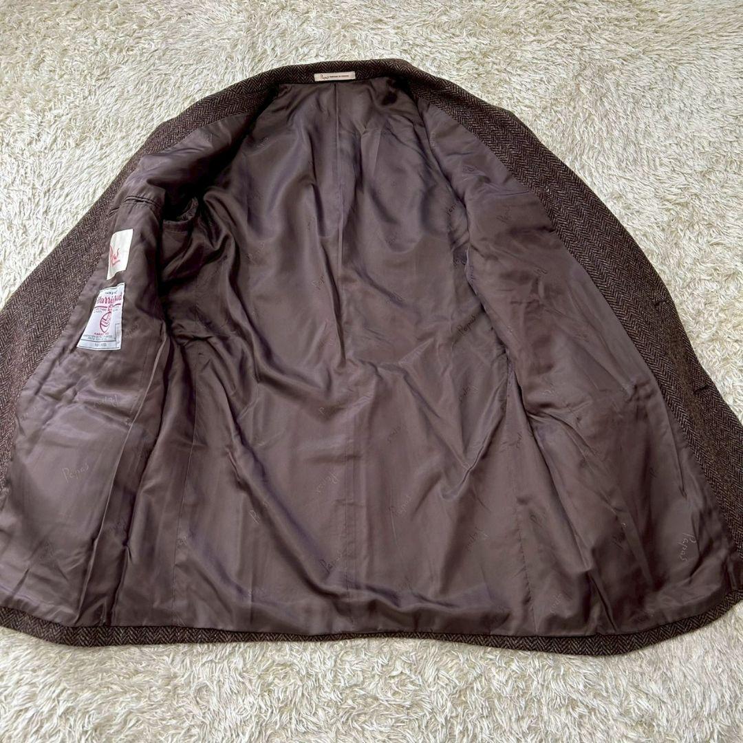 【美品】パパス　ハリスツイード　ヘリンボーン　テーラードジャケット　ブラウン　L