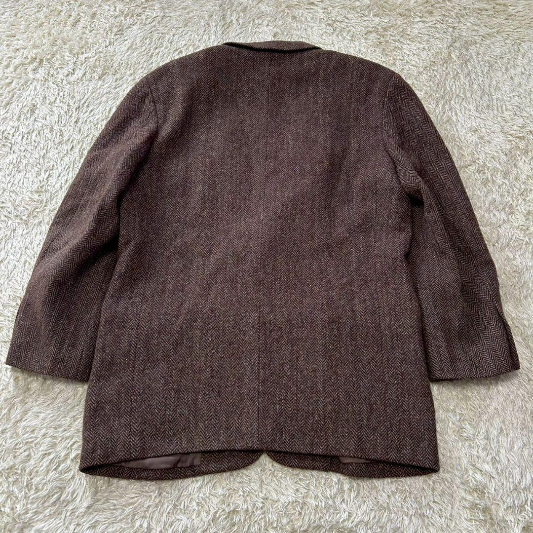 【美品】パパス　ハリスツイード　ヘリンボーン　テーラードジャケット　ブラウン　L