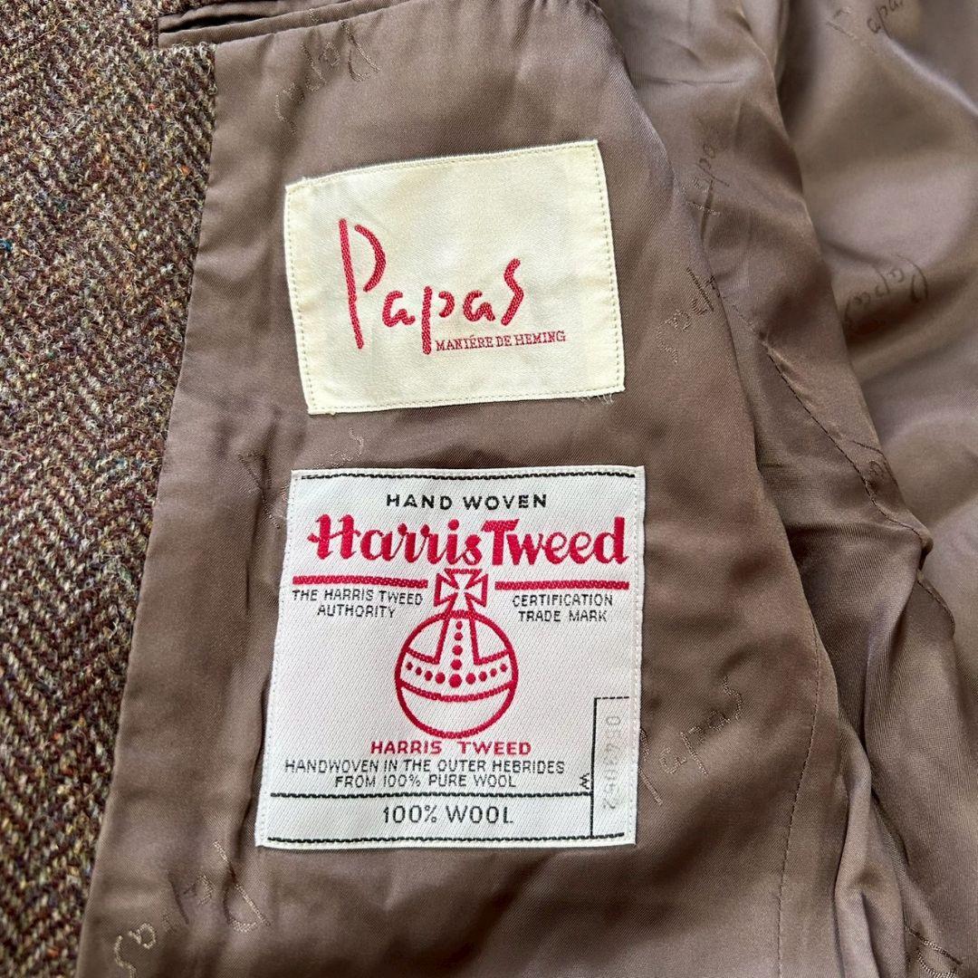 【美品】パパス　ハリスツイード　ヘリンボーン　テーラードジャケット　ブラウン　L