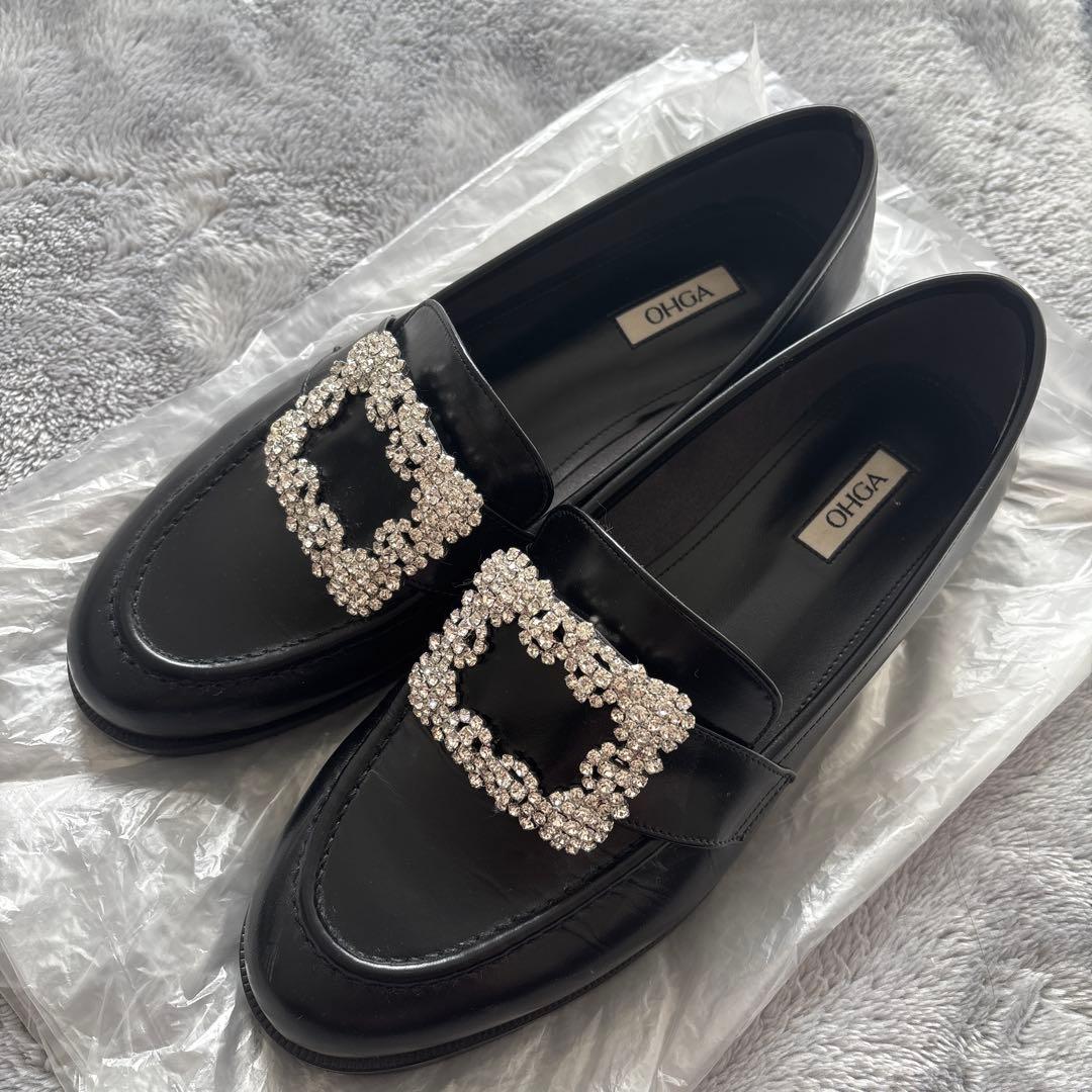 OHGA オーガ　ビジュー付き ブラックローファー