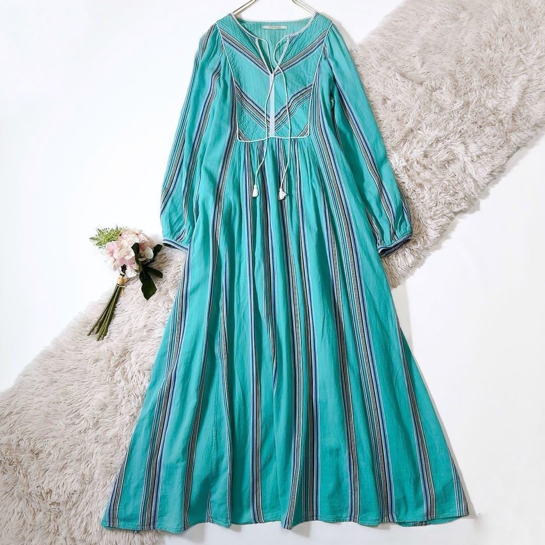 ち*ん様 人気ꕥヌキテパ 石田ゆり子さん着用 近年 コットンボイルストライプドレ