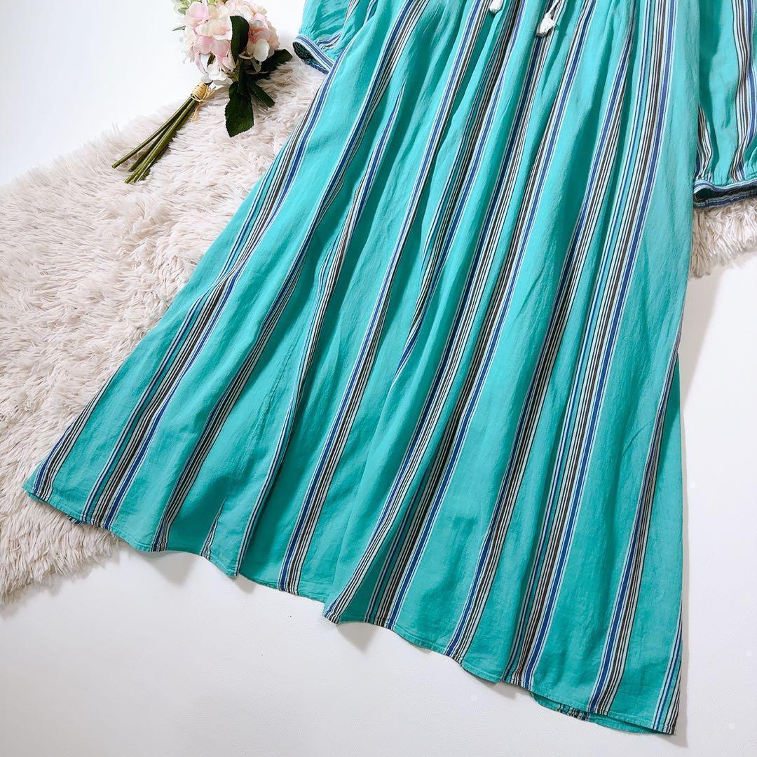 ち*ん様 人気ꕥヌキテパ 石田ゆり子さん着用 近年 コットンボイルストライプドレ