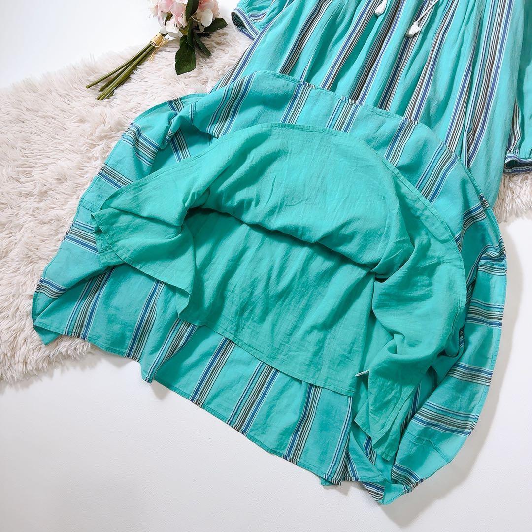 ち*ん様 人気ꕥヌキテパ 石田ゆり子さん着用 近年 コットンボイルストライプドレ