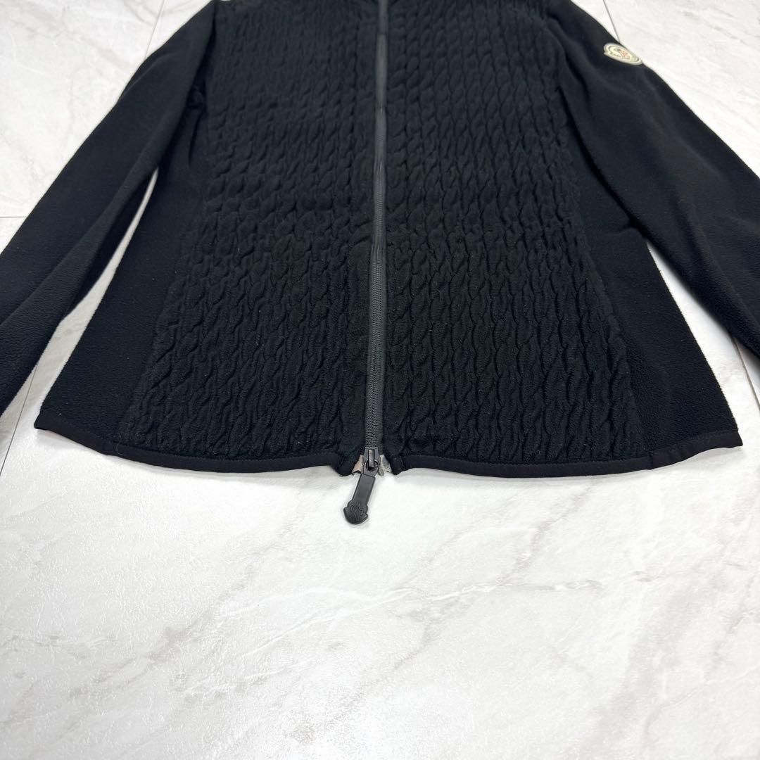 モンクレール ジップ フリース ニット ジャケット ワッペン ハイネック 黒 S