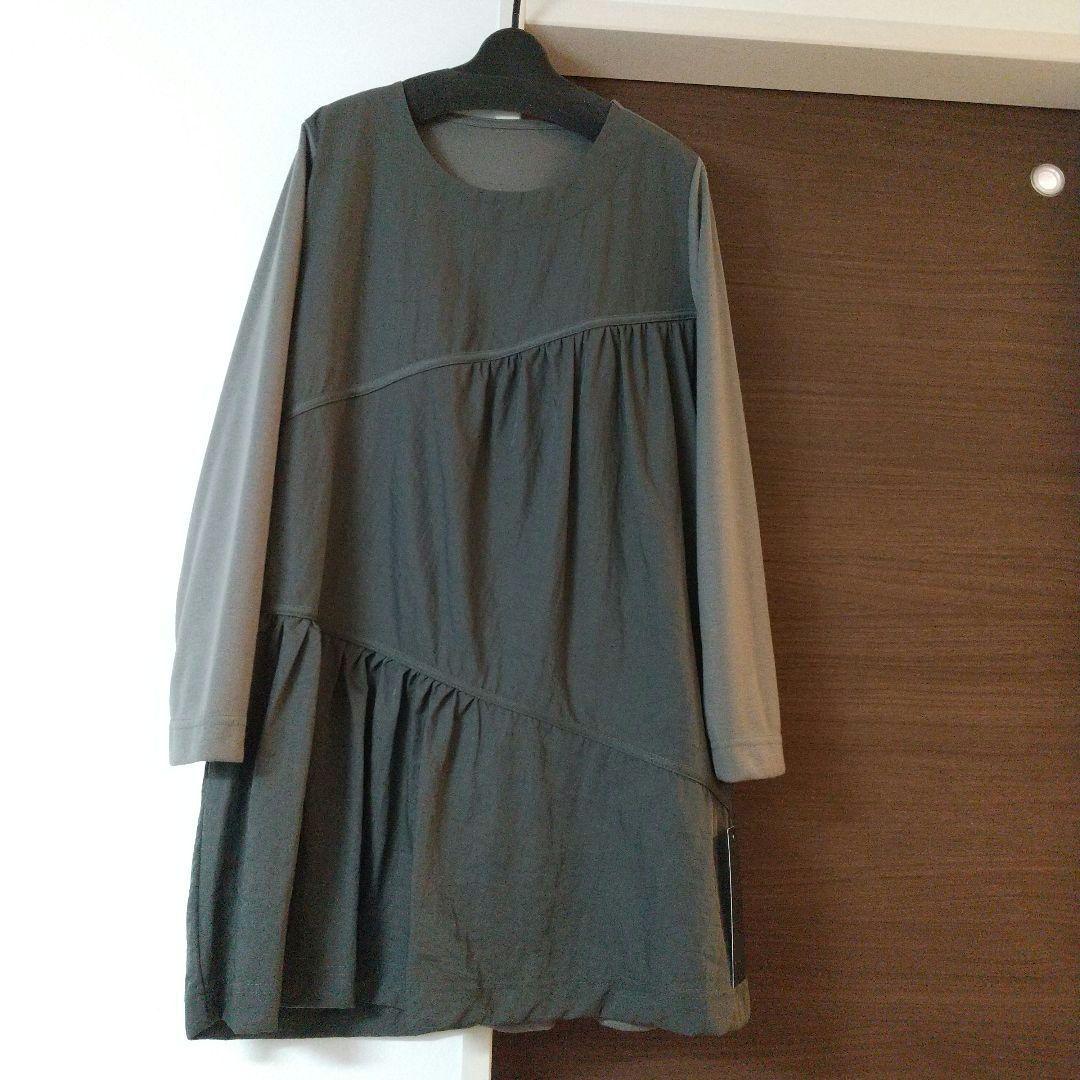 新品 チュニック ワンピース 長袖 秋冬 体型カバー ゆったり フリーサイズ l