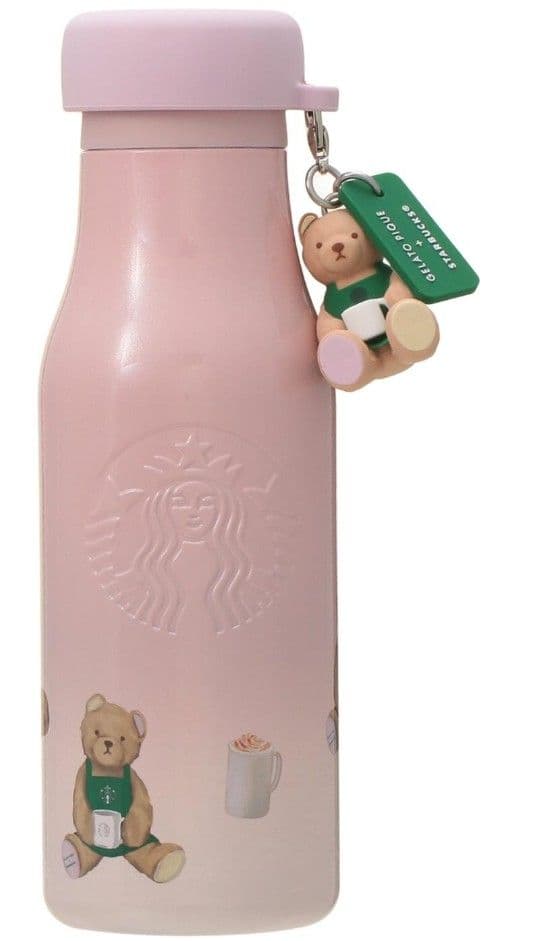 ジェラピケ×スタバ ベアチャーム付きステンレスボトルピンク