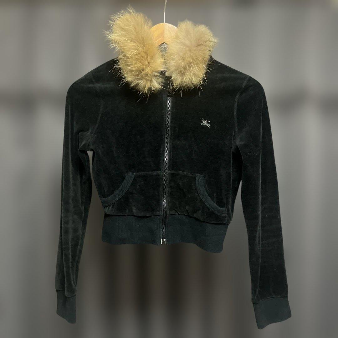バーバリー　ブルーレーベル ベロア ファー　ジップパーカー　y2k 短丈