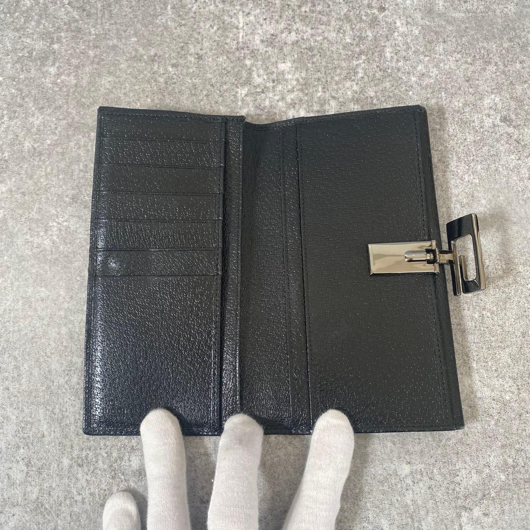 極美品 未使用級　GUCCI グッチ レザー 長財布 ブラック 黒　ロゴ金具