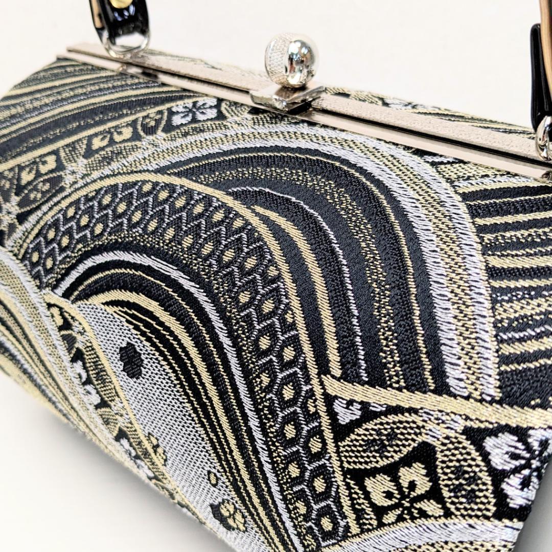 和装 草履バッグセット 帯地 波 黒×金 3枚芯 フリーサイズ k16-8