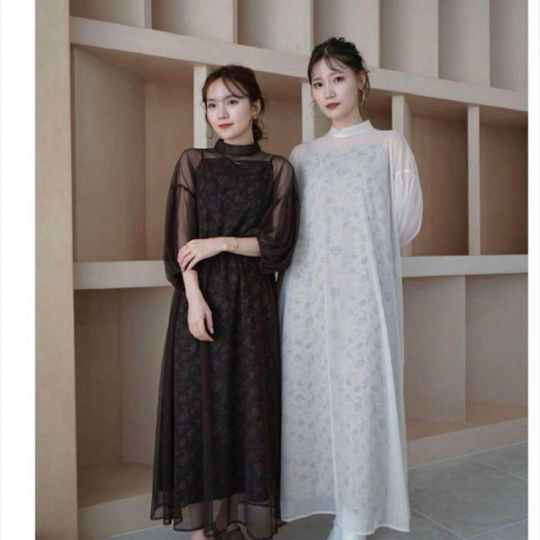 ackaブラウン　ワンピースオケージョン結婚式　二次会　シアーキャミワンピドレス