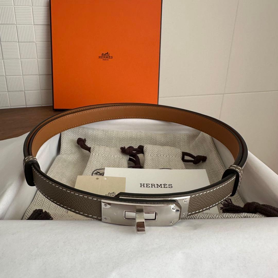 【新品未使用】エルメス ケリーベルト　エトゥープ　シルバー金具 【安心鑑定可】