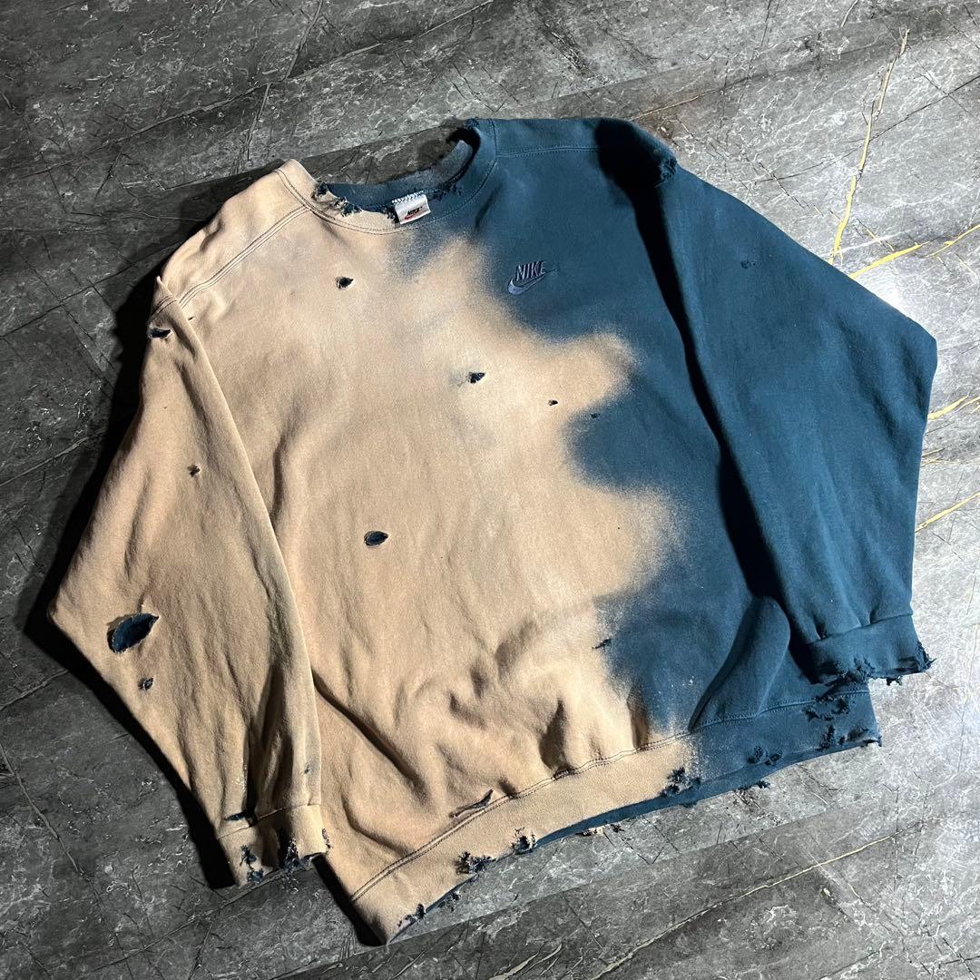 90s NIKE USA製 half＆half 抜染 ボロ トレーナー ロゴ