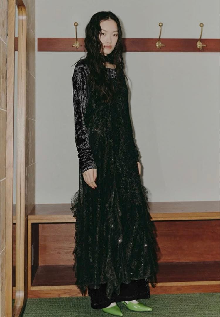 【ANDRESD】sparkle lace velour dress M 黒