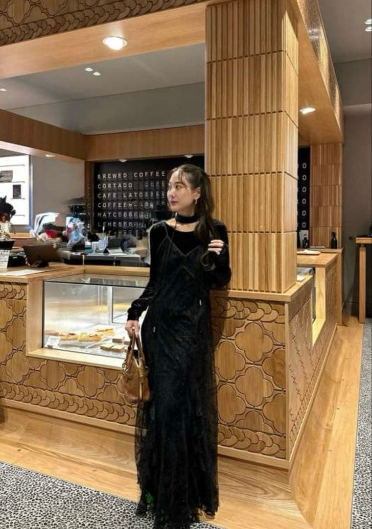 【ANDRESD】sparkle lace velour dress M 黒