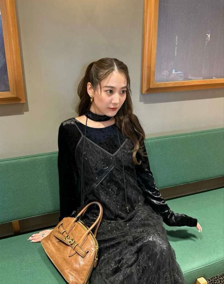 【ANDRESD】sparkle lace velour dress M 黒