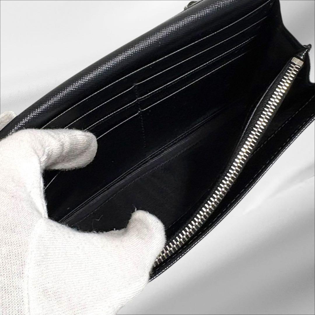 極美品✨PRADA プラダ 長財布 二つ折り財布 サフィアーノ ブラック 三角