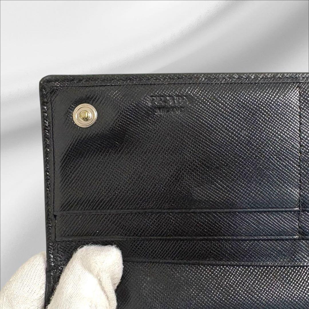 極美品✨PRADA プラダ 長財布 二つ折り財布 サフィアーノ ブラック 三角