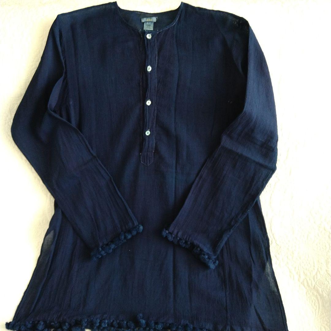 ◆美品◆ドーサDOSAインディゴ染めトップス　ポンポン付き