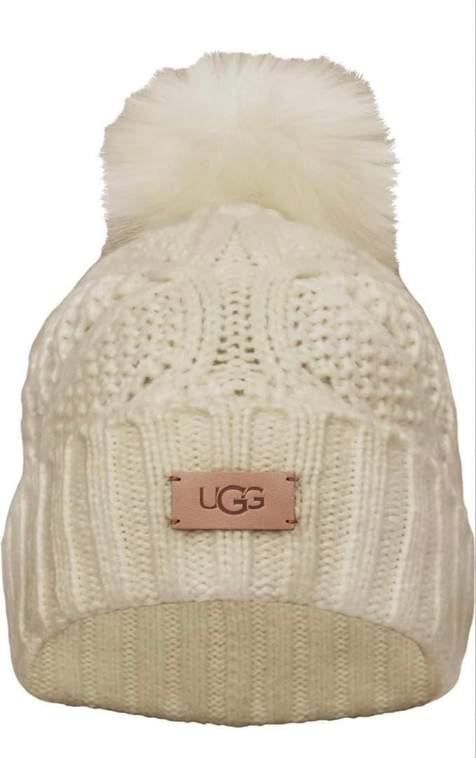 UGG ポンポン付きニット帽 アイボリー