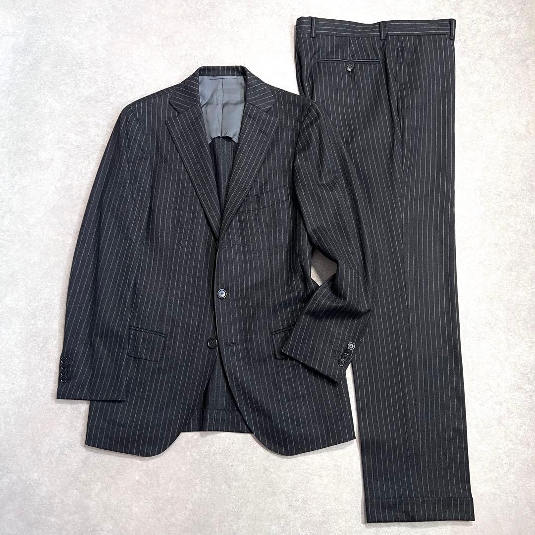 トゥモローランド カノニコウールフランネル ストライプスーツ チャコール 46