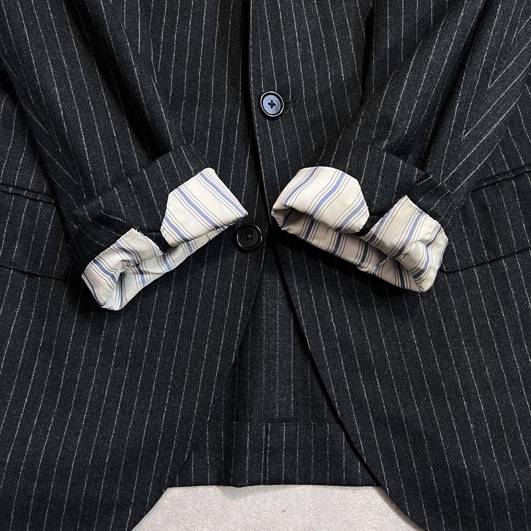 トゥモローランド カノニコウールフランネル ストライプスーツ チャコール 46