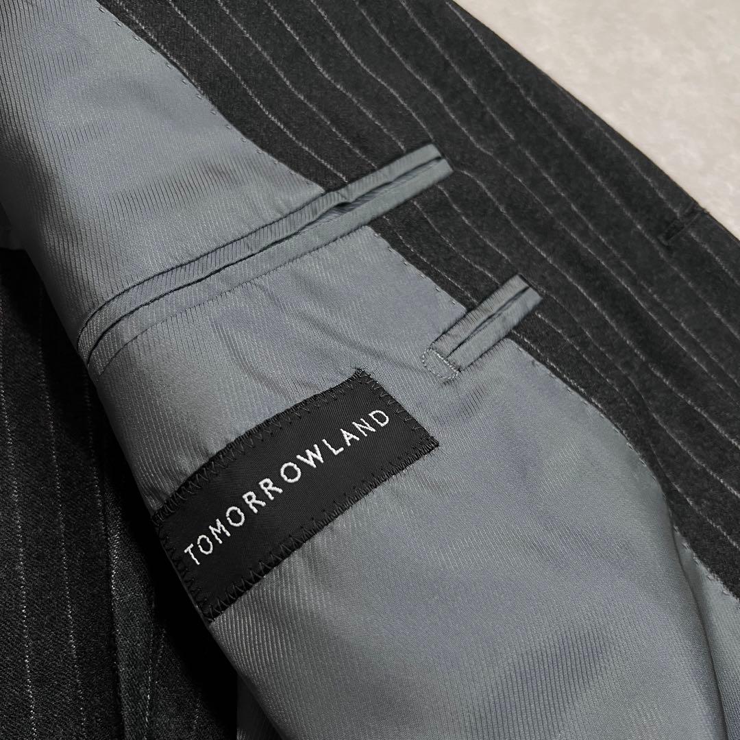 トゥモローランド カノニコウールフランネル ストライプスーツ チャコール 46