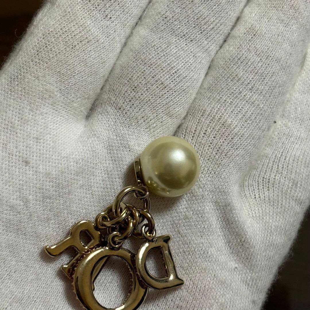 ［美品］ディオール　トライバル　ピアス　パール　ロゴ　ラインストーン　シングル