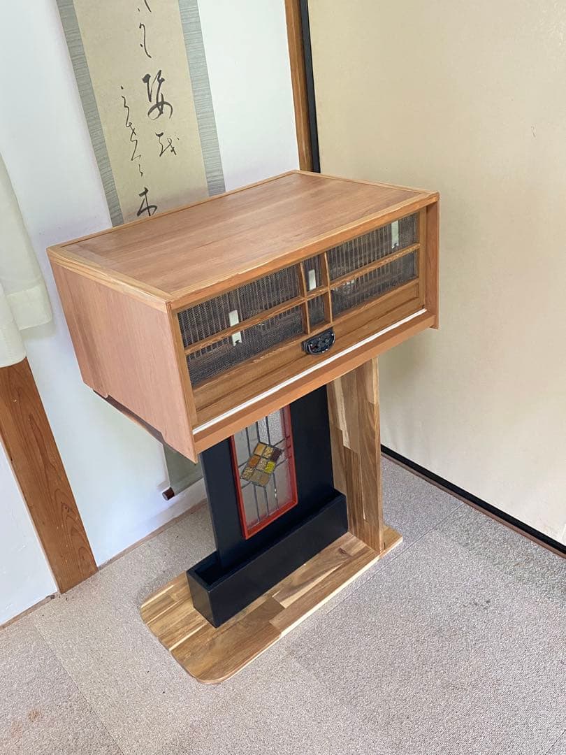 木製鳥用収納寝かせ桶　網戸付