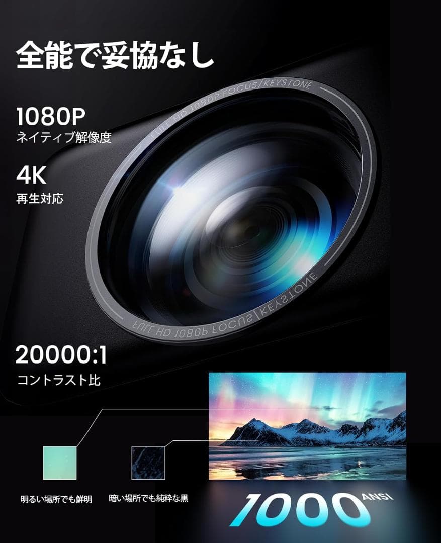 プロジェクター 4k【Netflixライセンス】1000ASNI高輝度