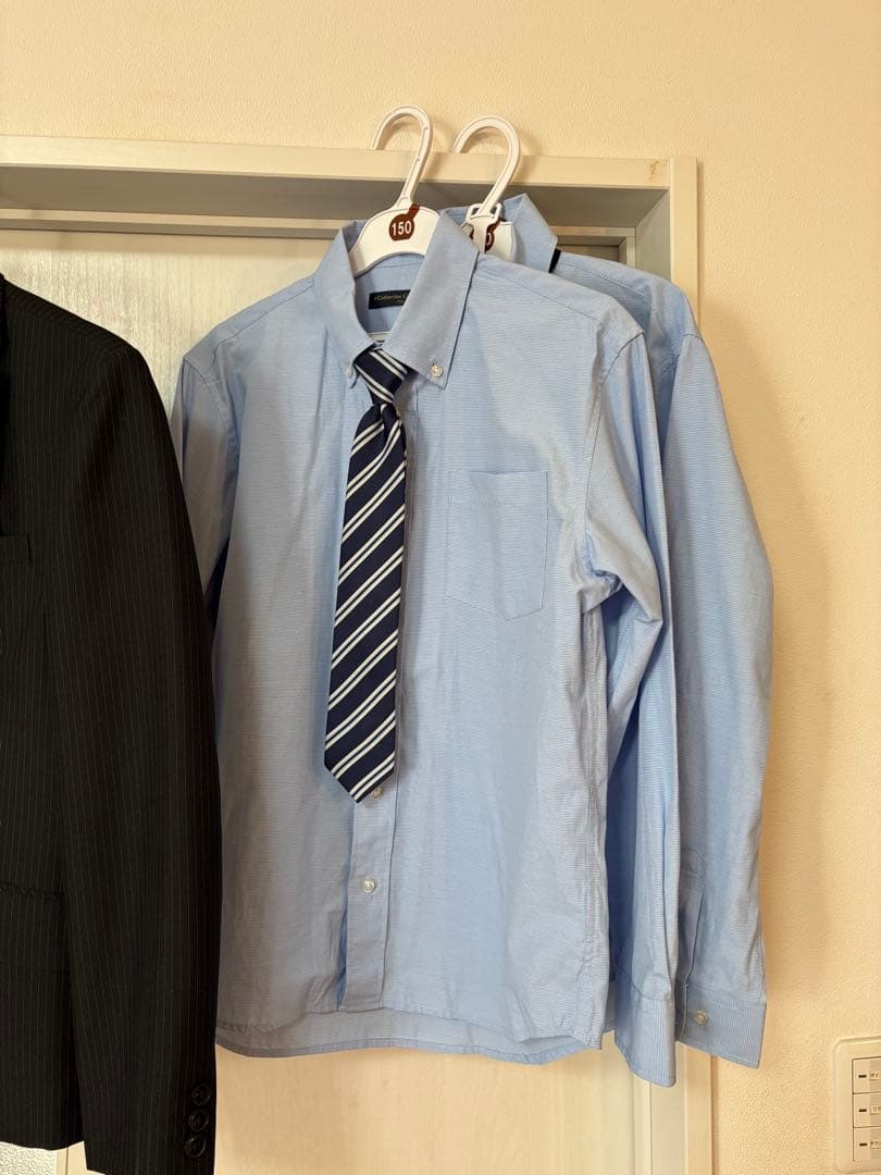 双子　150cm ストライプスーツ・シャツ　2セット