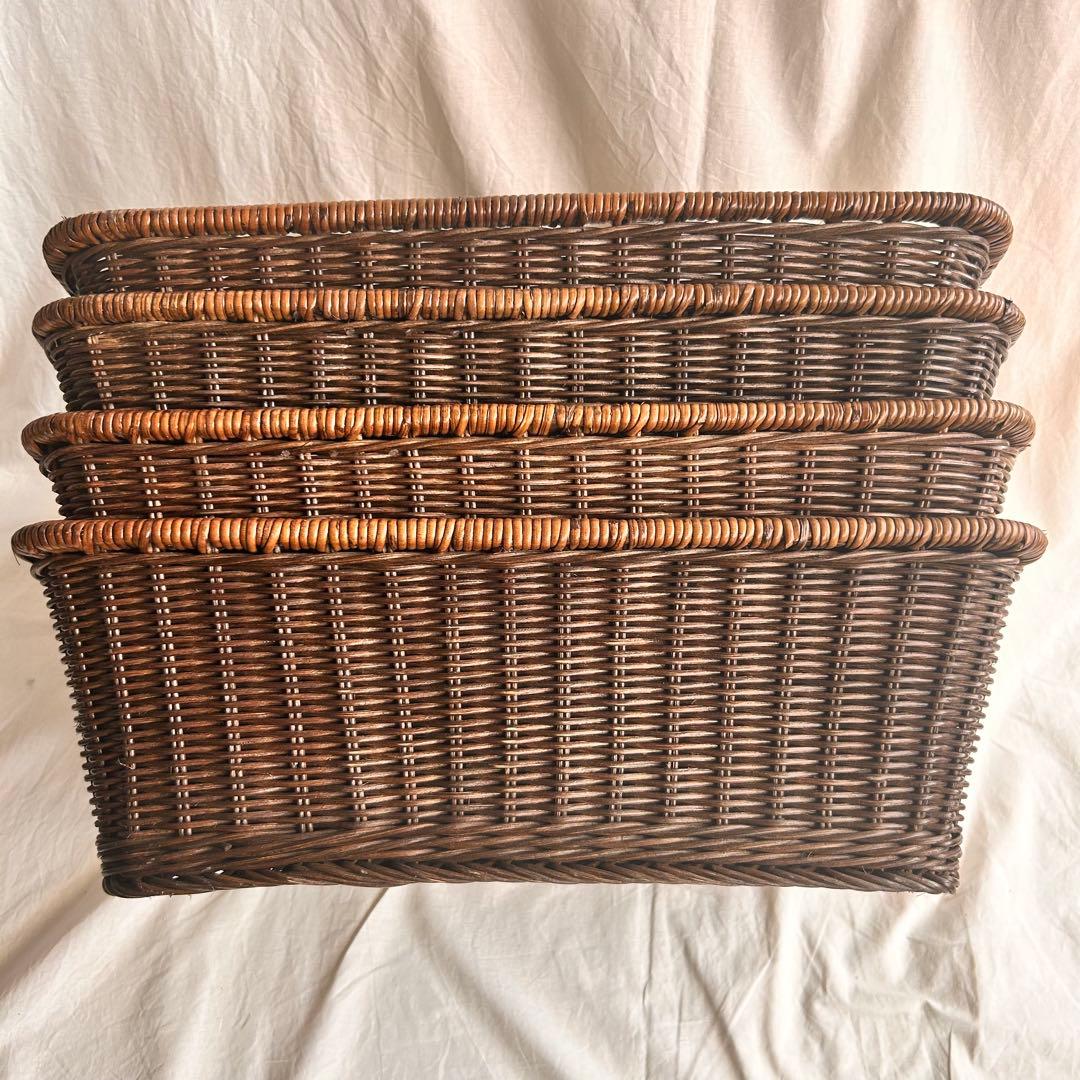 【新品】ラタンバスケット 4個セット おしゃれカゴ ブラック系