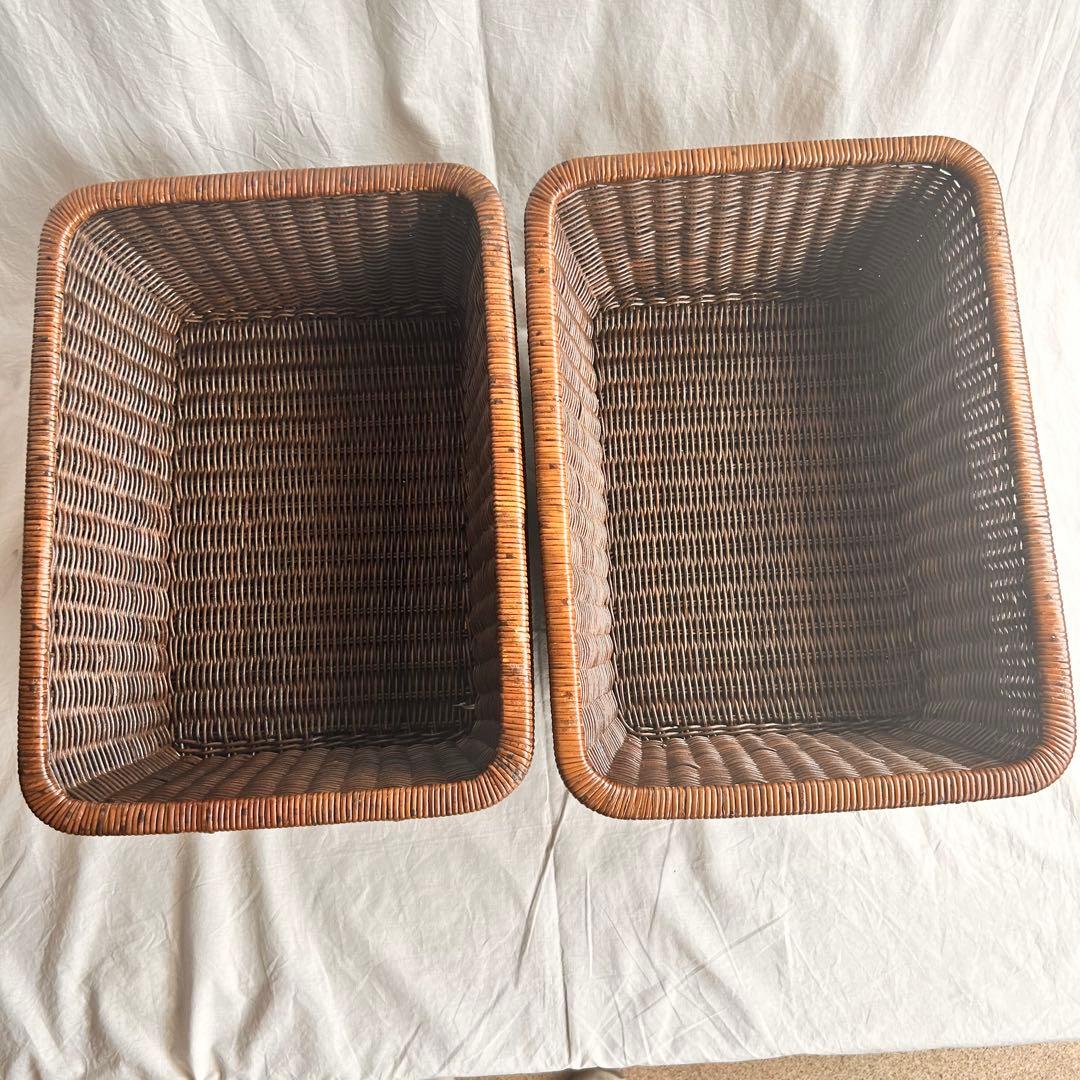 【新品】ラタンバスケット 4個セット おしゃれカゴ ブラック系
