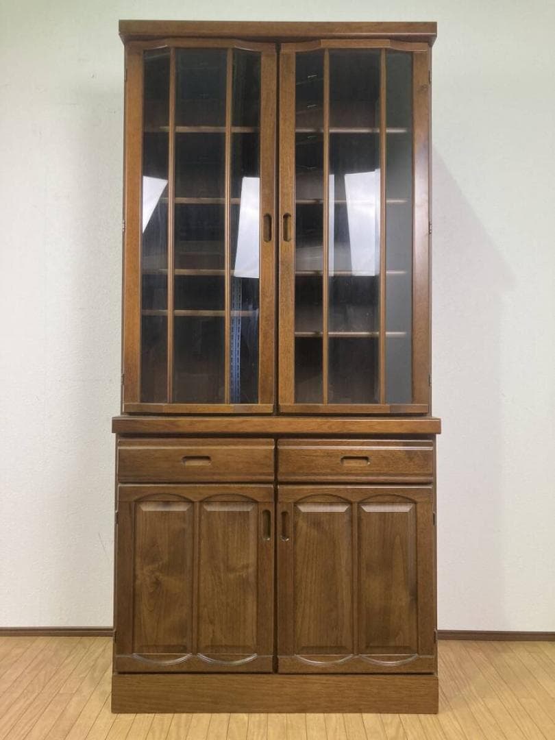 浅川木工 ヴィンテージ風 食器棚 90 飾り棚 キャビネット ダークブラウン