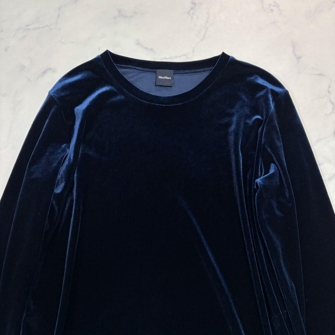 美品MaxMara LEISURE ベロア ボディスーツ 長袖ネイビー ML相当