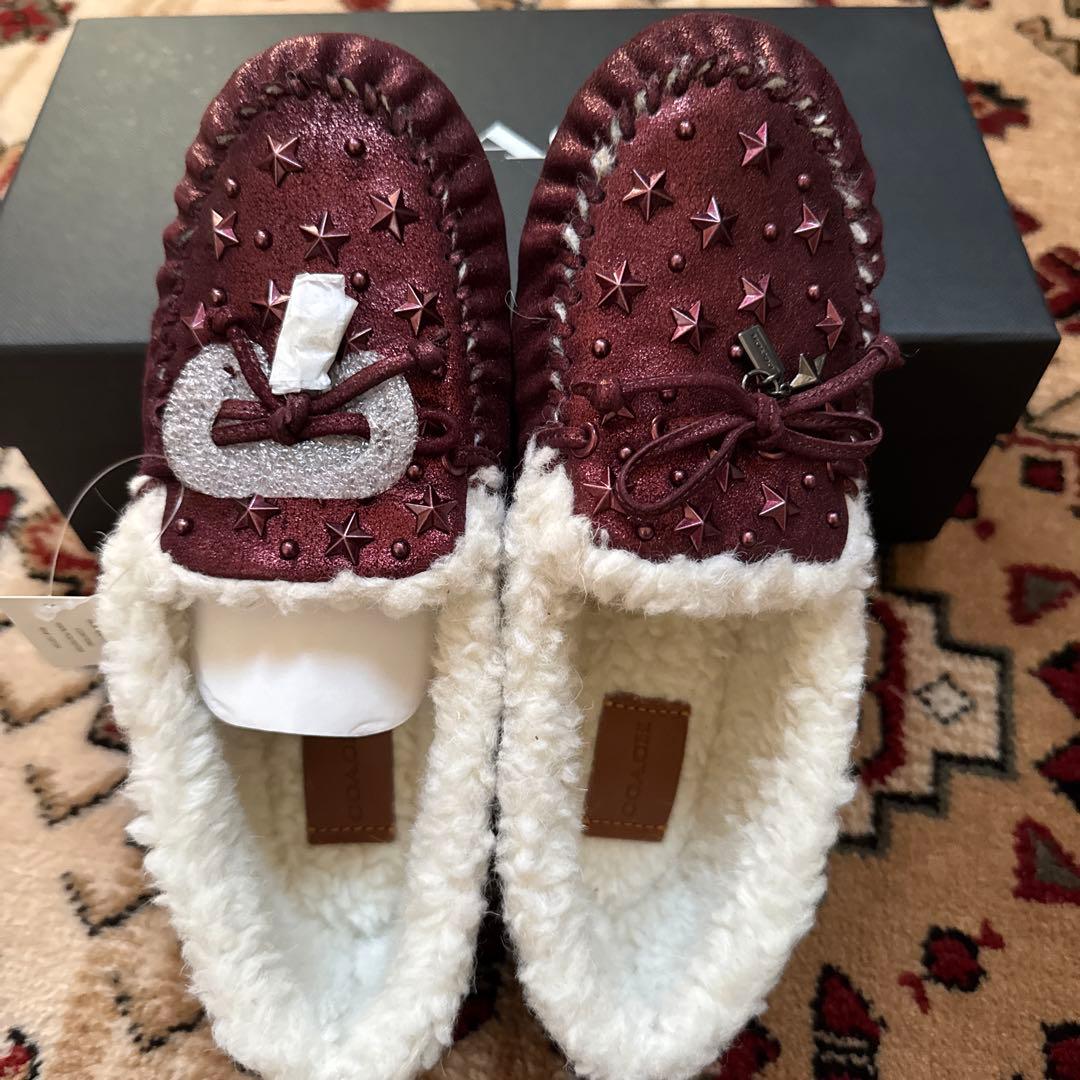 COACH バーガンディ スタッズ モカシン