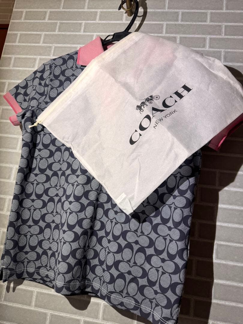 COACH ネイビー ピンク 半袖ポロシャツ 保存袋付き