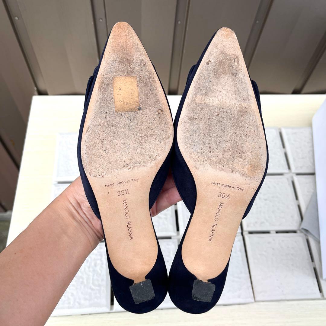 36.5 マノロブラニク　メイセール　ミュール　サンダル　ネイビー　23.5