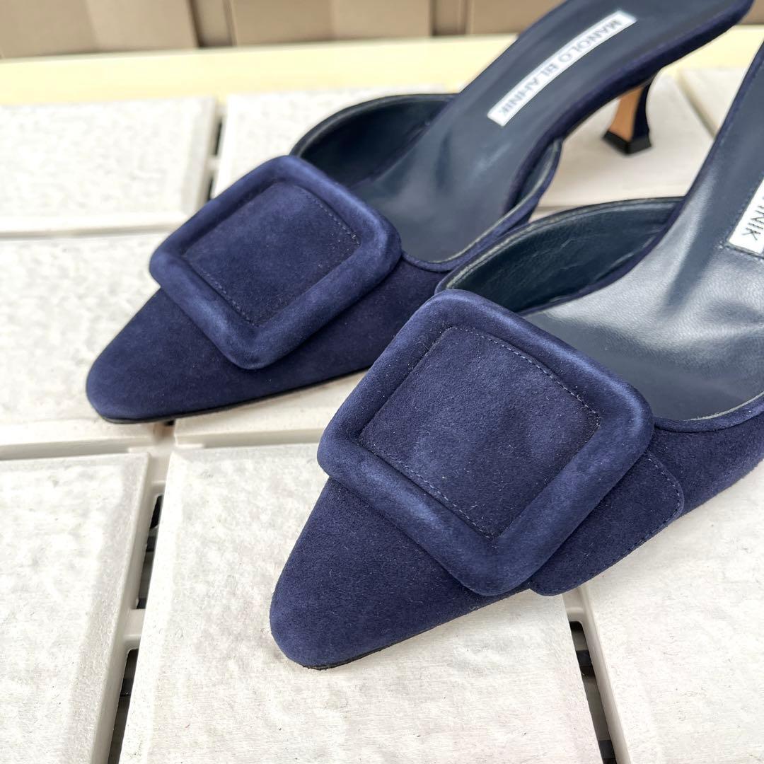 36.5 マノロブラニク　メイセール　ミュール　サンダル　ネイビー　23.5