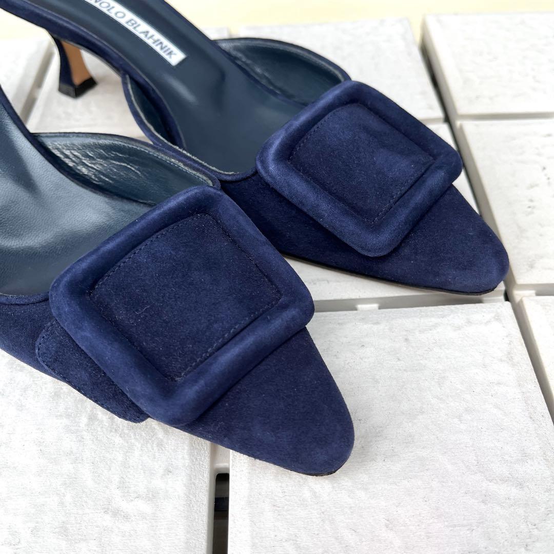 36.5 マノロブラニク　メイセール　ミュール　サンダル　ネイビー　23.5