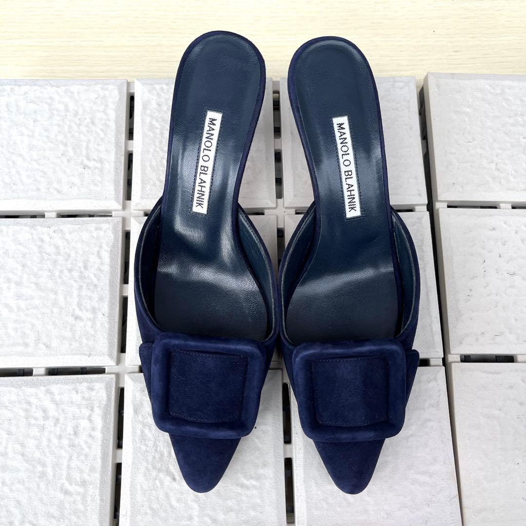 36.5 マノロブラニク　メイセール　ミュール　サンダル　ネイビー　23.5