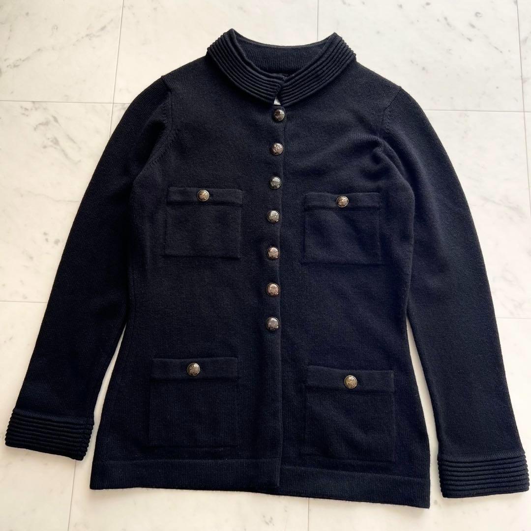 CHANEL カシミヤ100% ココマーク金ボタン スタンドカラーカーディガン