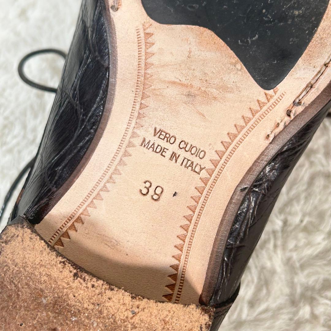 【イタリア製】クロコダイルレザー ドレスシューズ 黒 ビジネス ストレートチップ