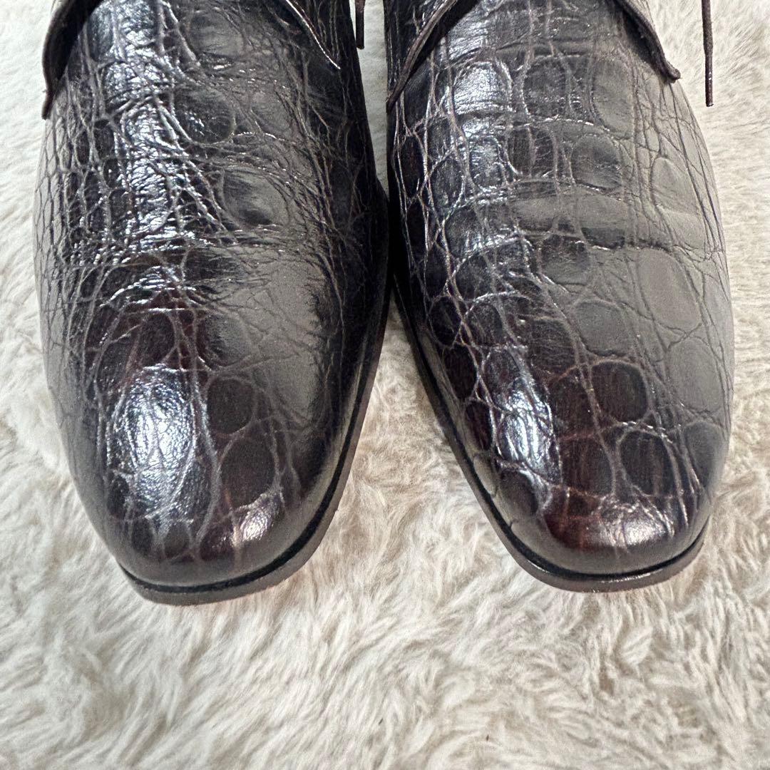 【イタリア製】クロコダイルレザー ドレスシューズ 黒 ビジネス ストレートチップ