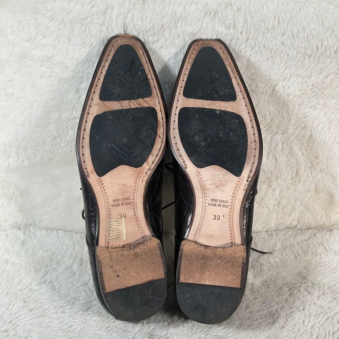 【イタリア製】クロコダイルレザー ドレスシューズ 黒 ビジネス ストレートチップ