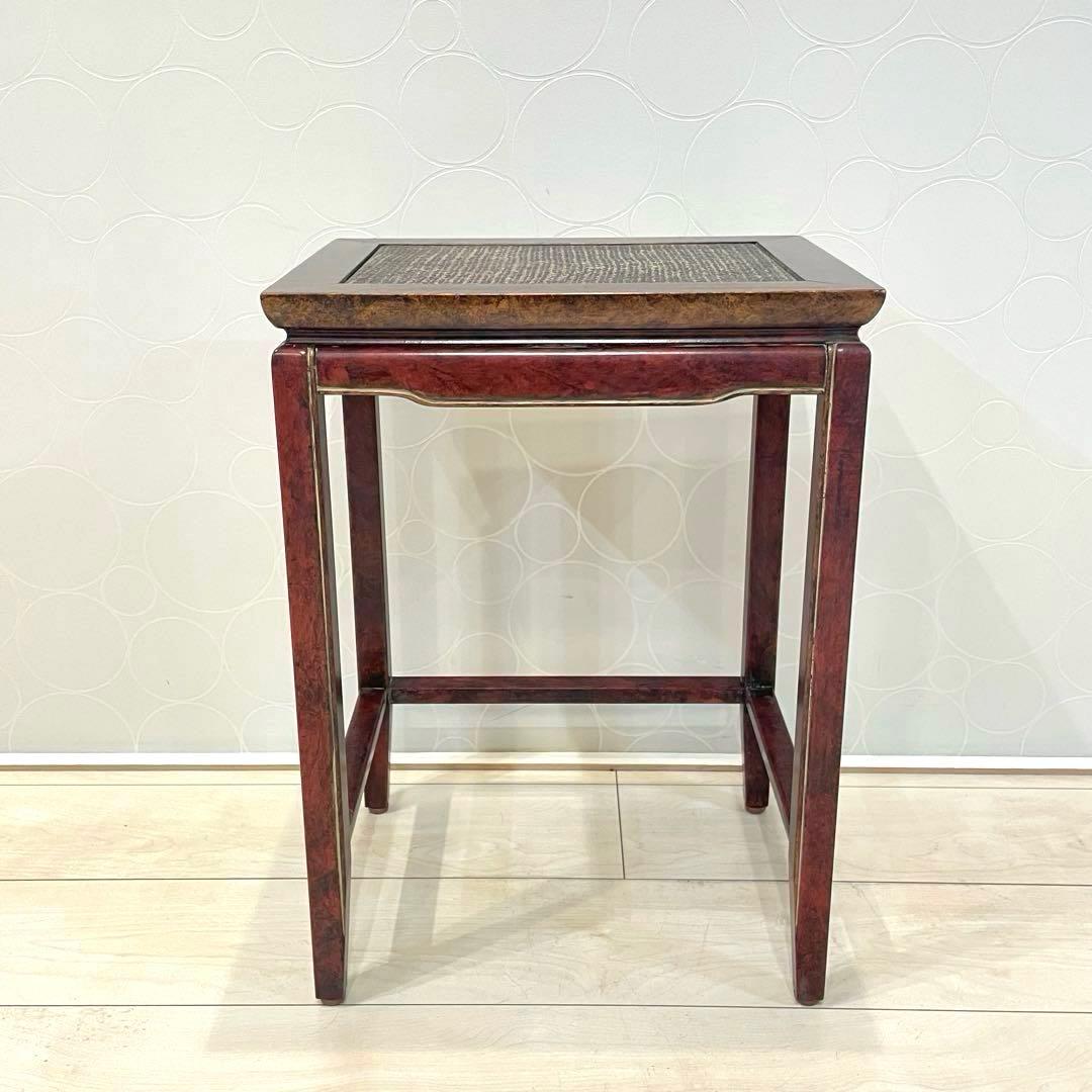 【希少】サイドテーブル 花台 木製 ラタン天板 アジアン家具 アンティーク 骨董