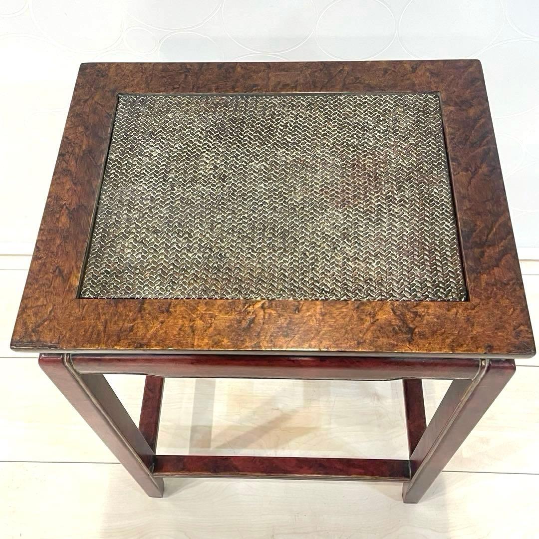 【希少】サイドテーブル 花台 木製 ラタン天板 アジアン家具 アンティーク 骨董