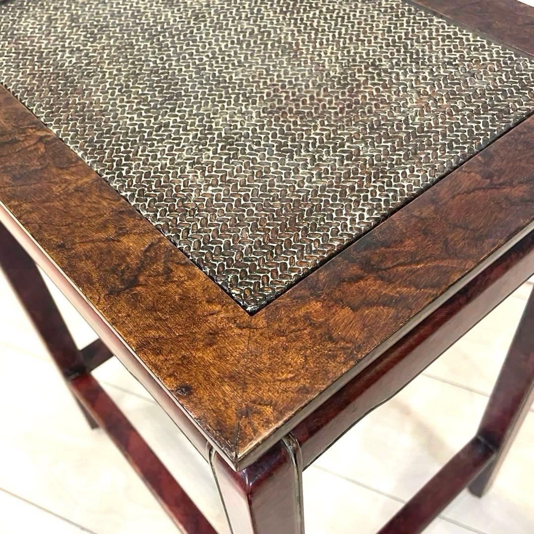 【希少】サイドテーブル 花台 木製 ラタン天板 アジアン家具 アンティーク 骨董