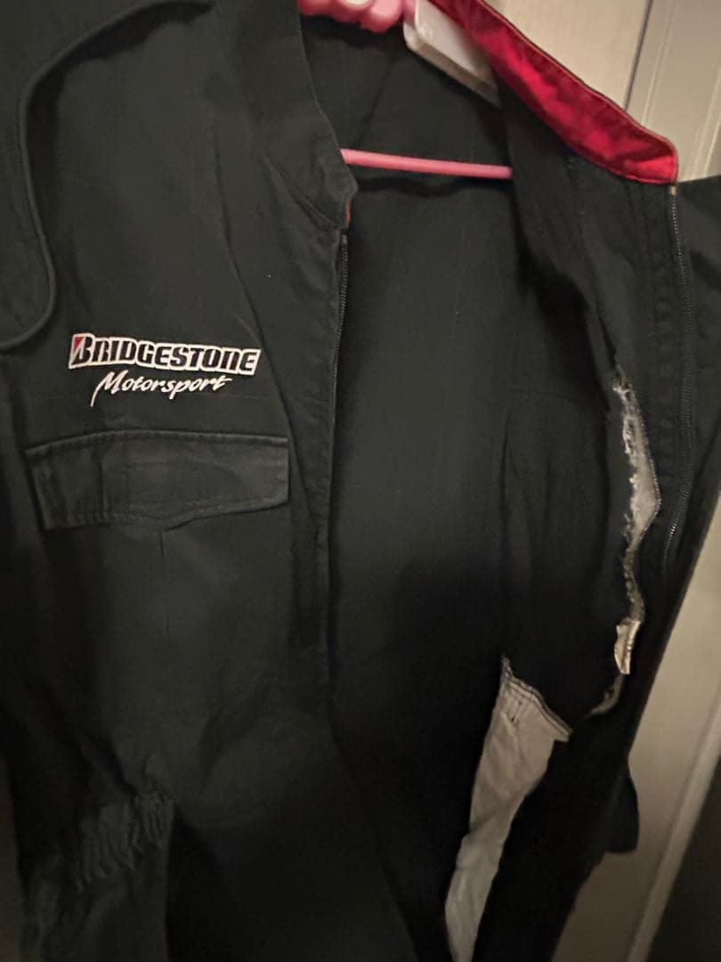 春*助様 美品 ブリジストン刺繍 つなぎ ブラック オーバーオール 作業服 厚着